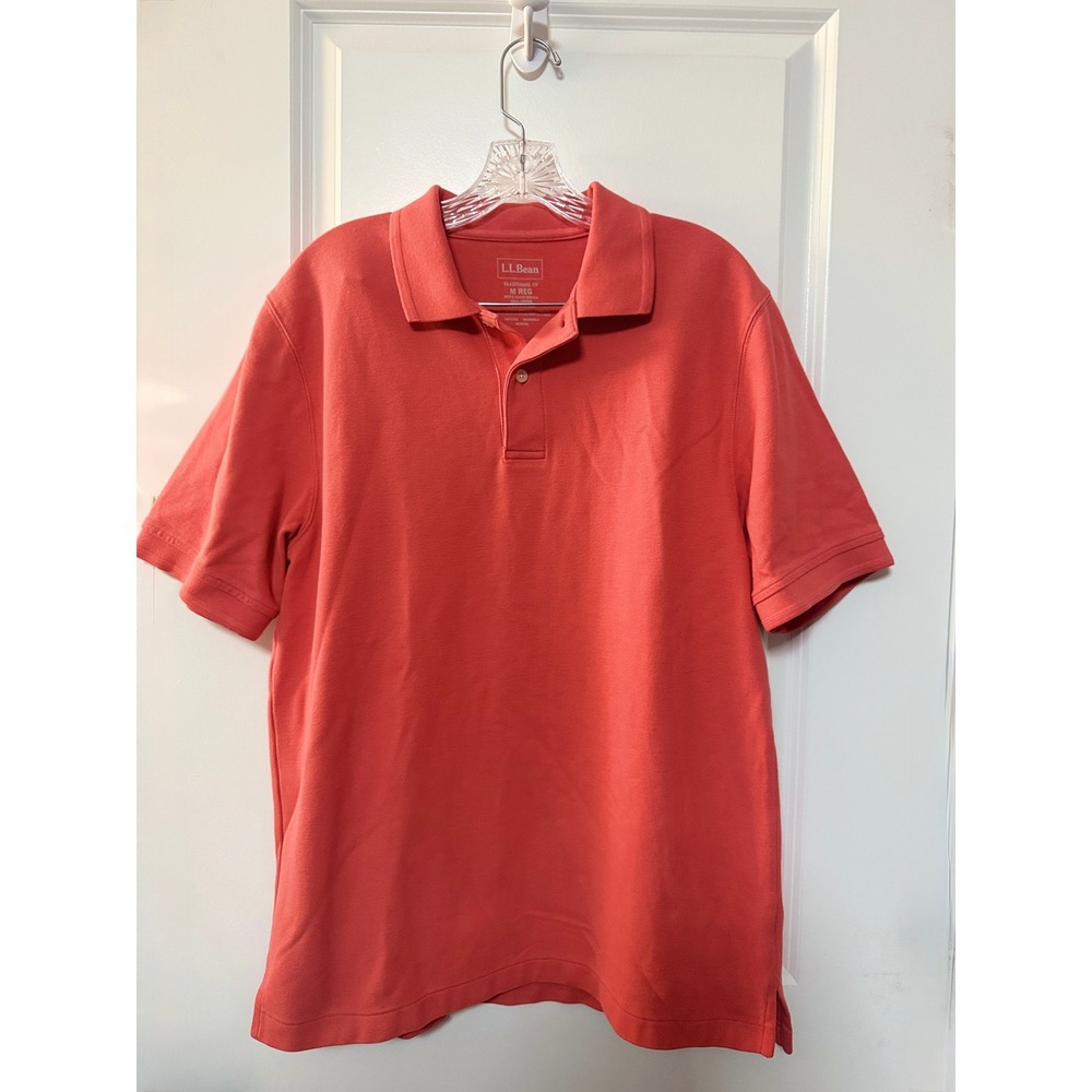 LL Bean Orange Polo Shirt Mens Medium Traditional Fit Short Sleeve Cotton 300454
